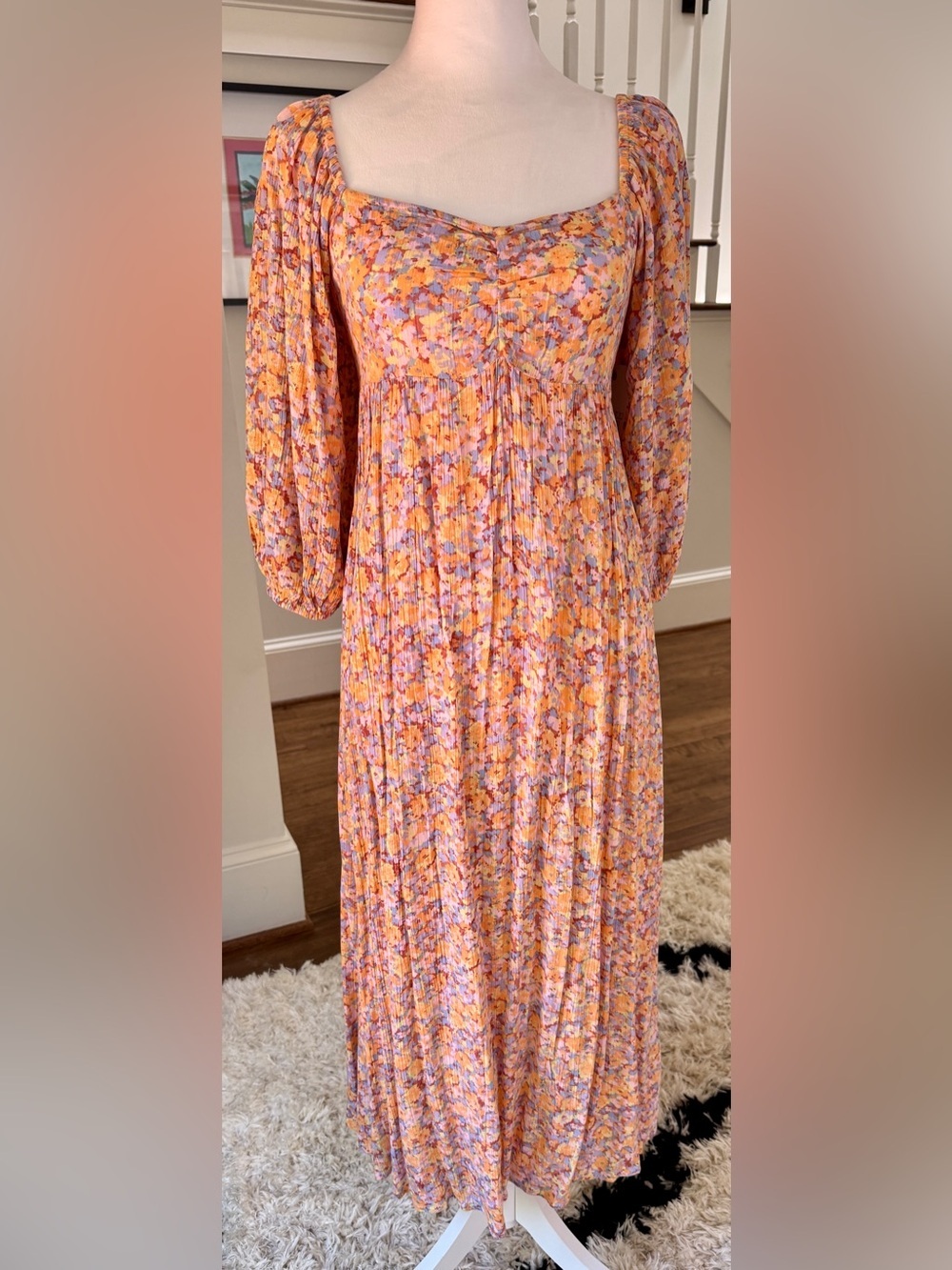 NWT-Billabong Orange & Lavender Floral Maxi Dress-Size M